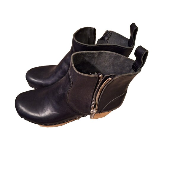 Womens‎ Swedish Hasbeens Zip It Emy Clog Bootie Wood Heel, Black leathe Sz 7.5 - Picture 5 of 9